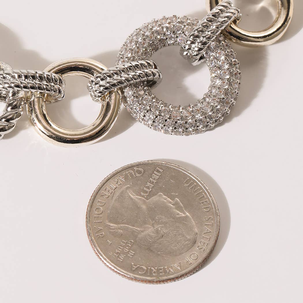 CZ Pave Two-Tone Chain Link Bracelet