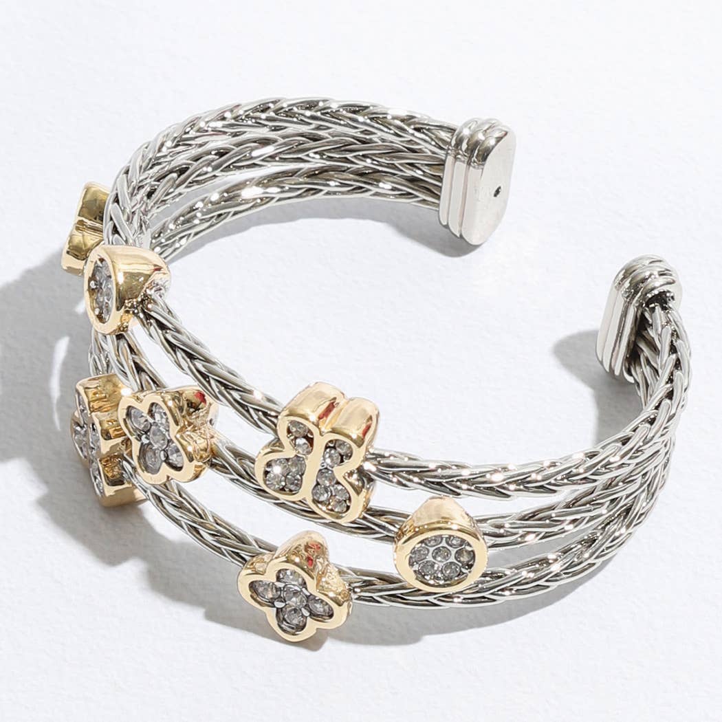 Triple Braided Bangle Butterfly Deco Bracelet
