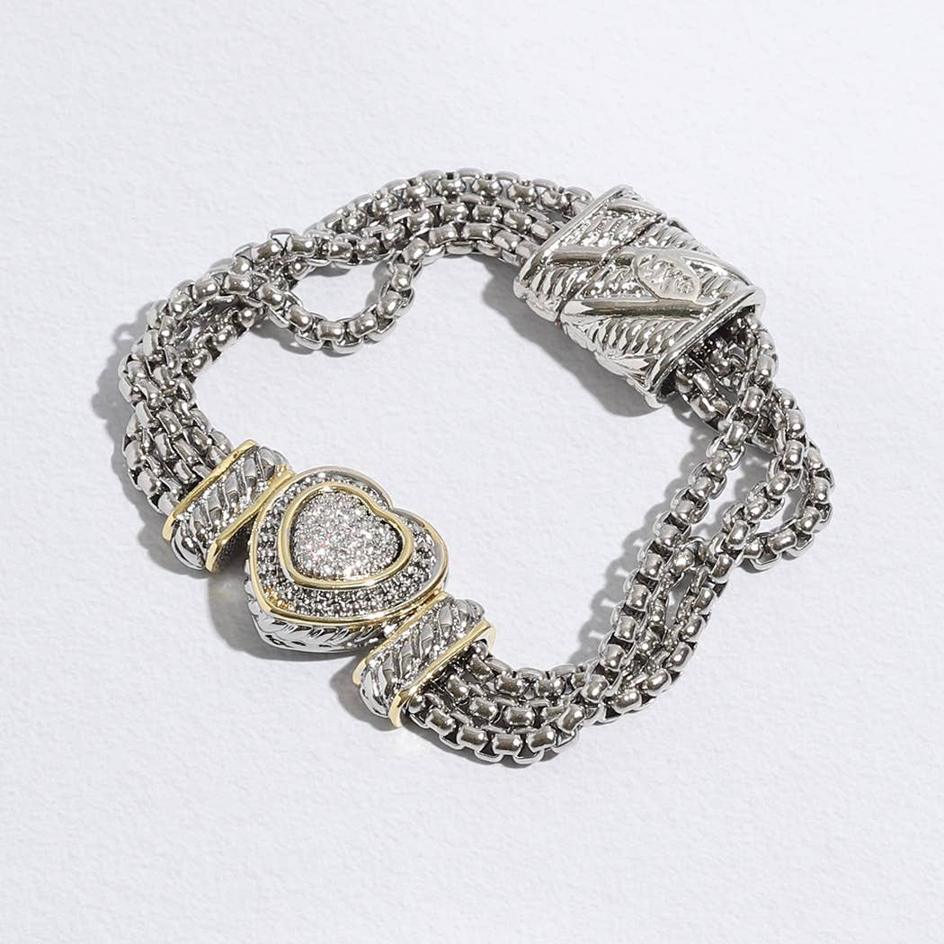 CZ Stone Paved Heart Shape Point Magnetic Bracelet