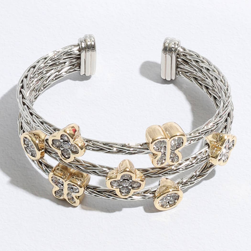 Triple Braided Bangle Butterfly Deco Bracelet