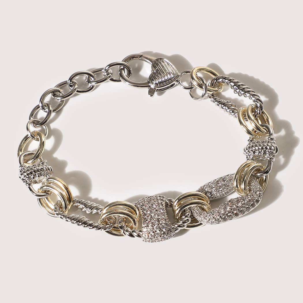 Two Tone CZ Pave Link Bracelet