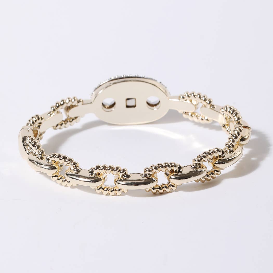 CZ Gold Link Bracelet with Pave Crystal Accent