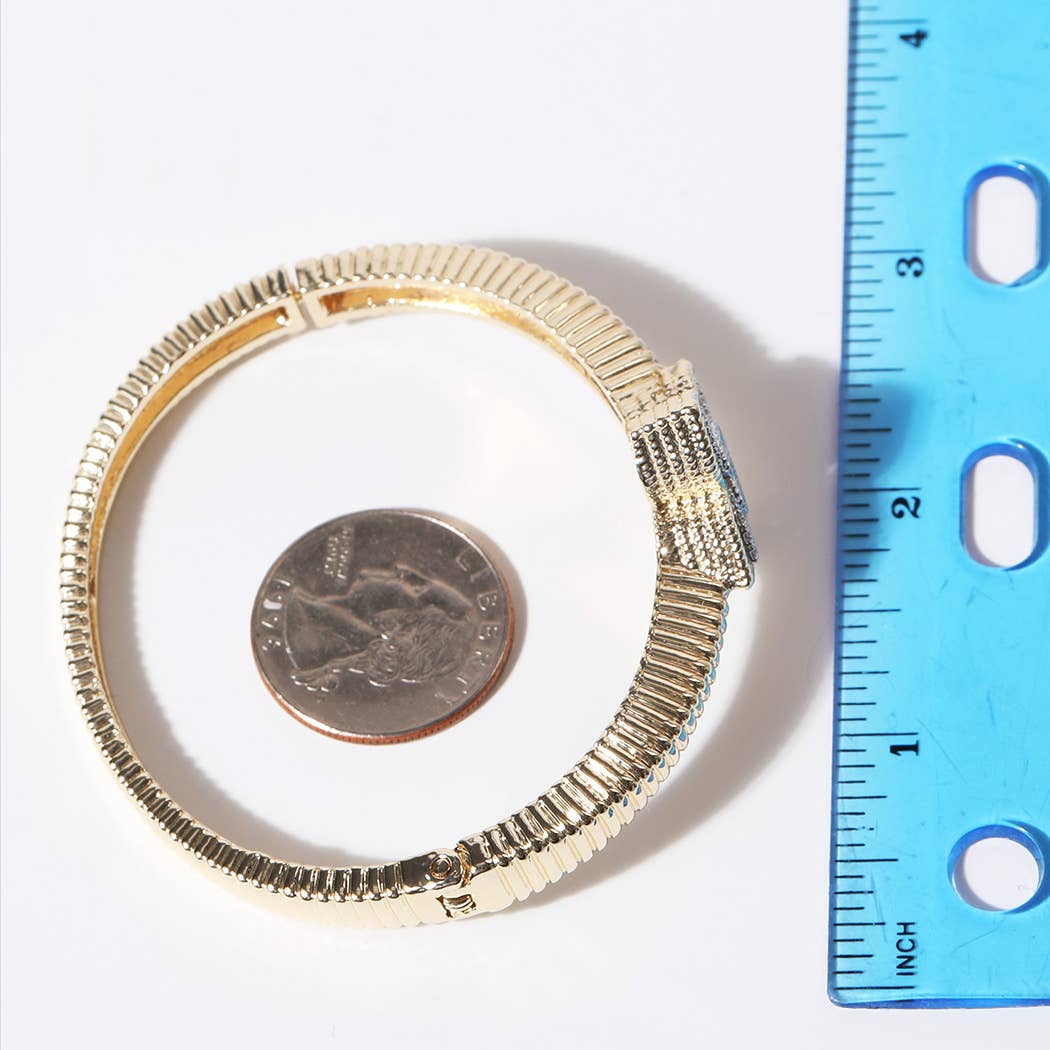 CZ Four Leaf Clover Gold Plated Bangle Bracelet