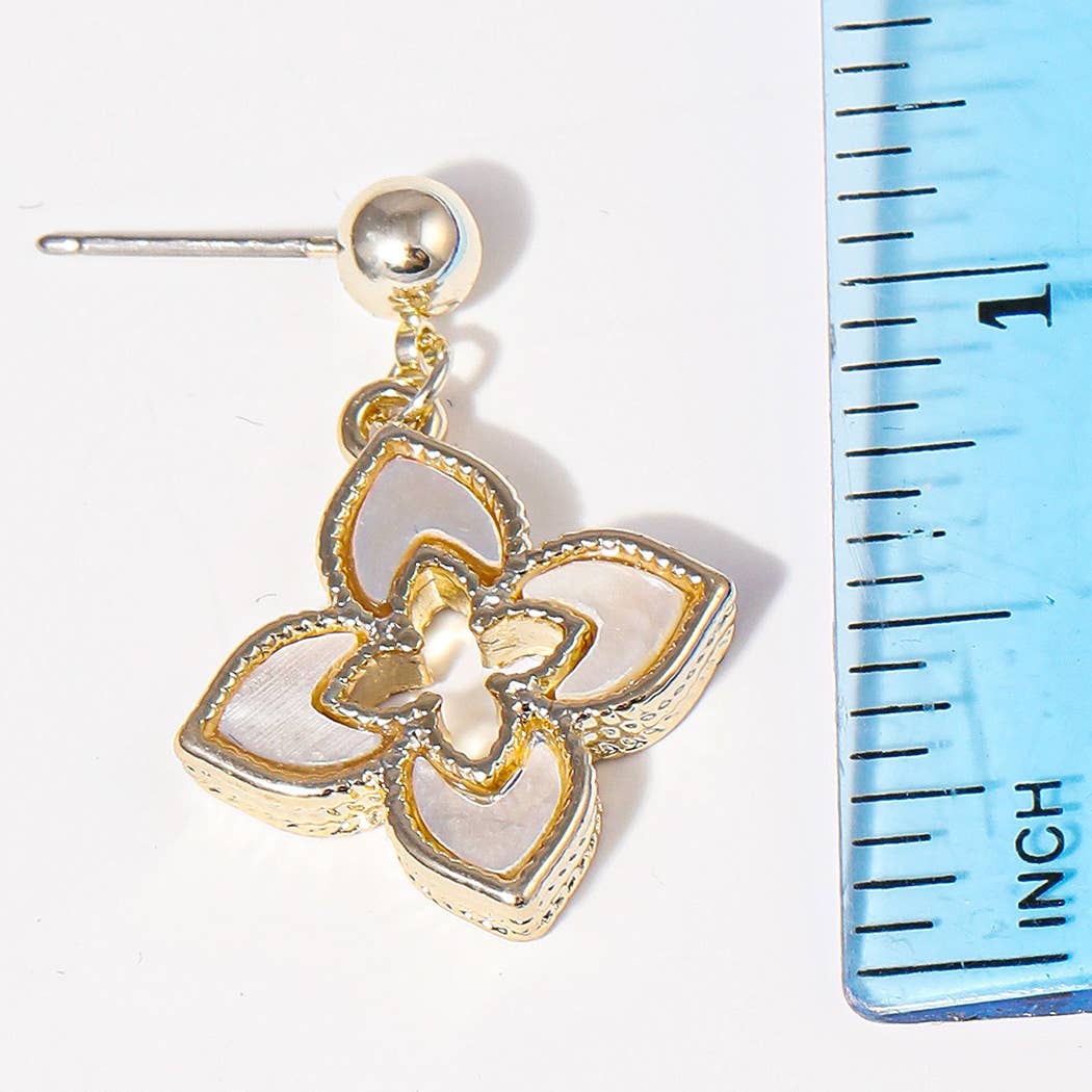 MOP Double Layer Clover 14K Plated Post Earrings