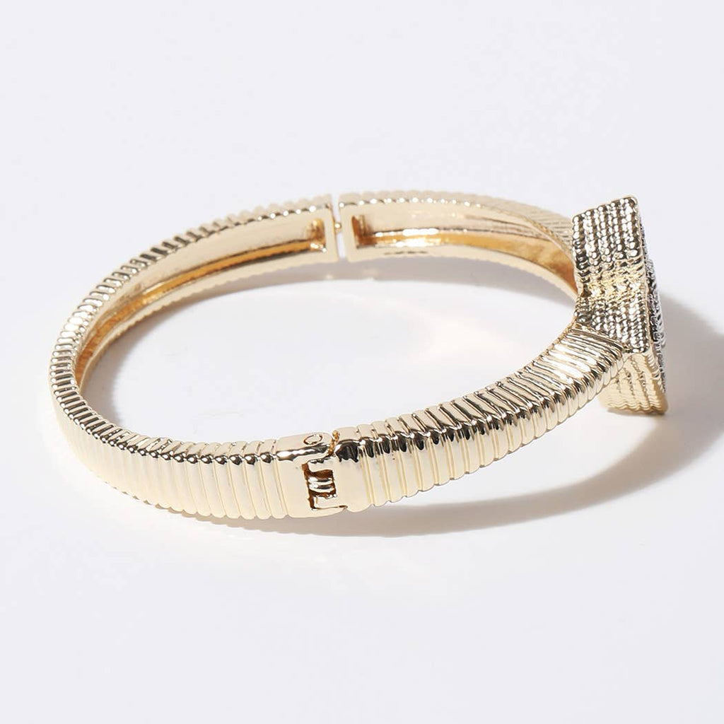 CZ Four Leaf Clover Gold Plated Bangle Bracelet