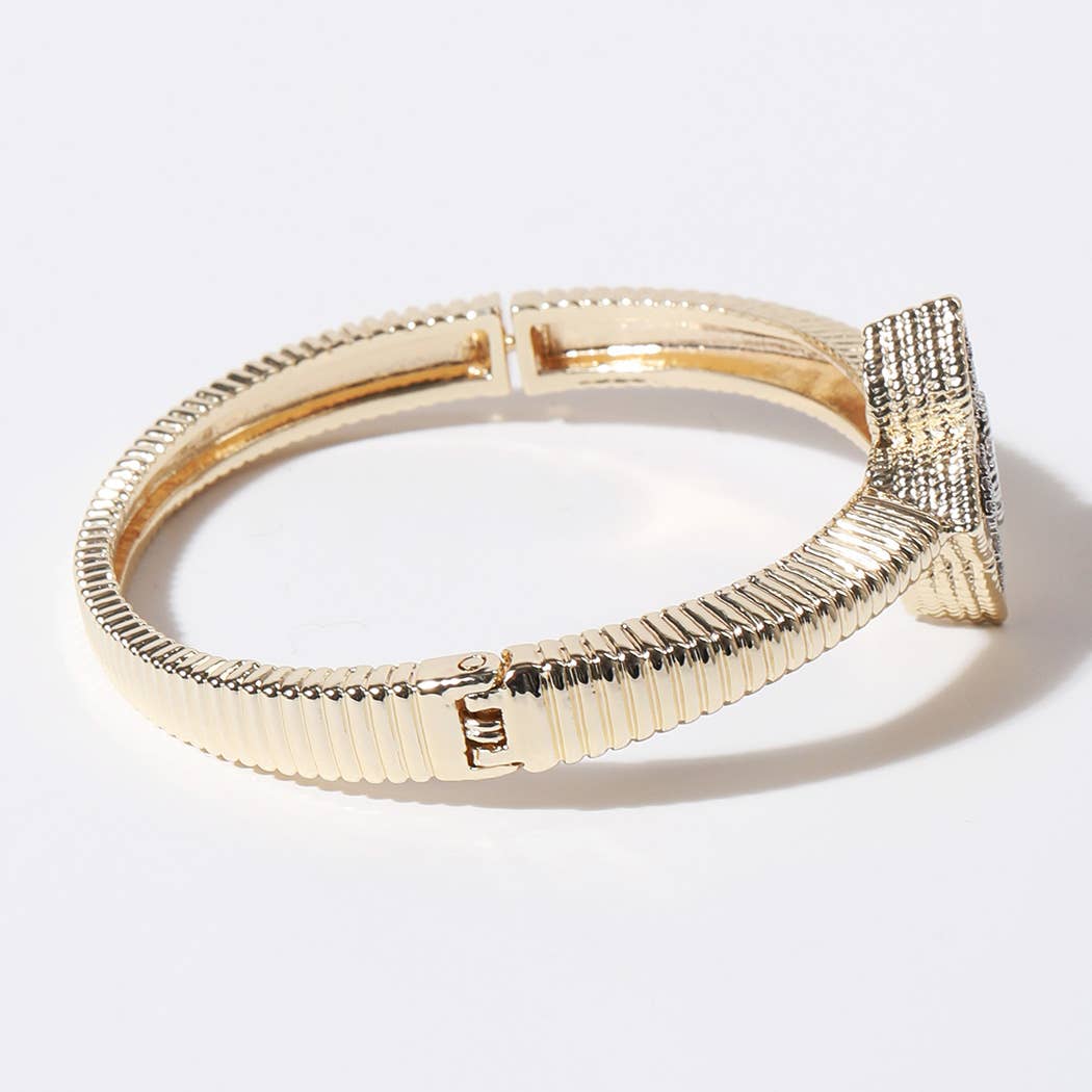 CZ Four Leaf Clover Gold Plated Bangle Bracelet