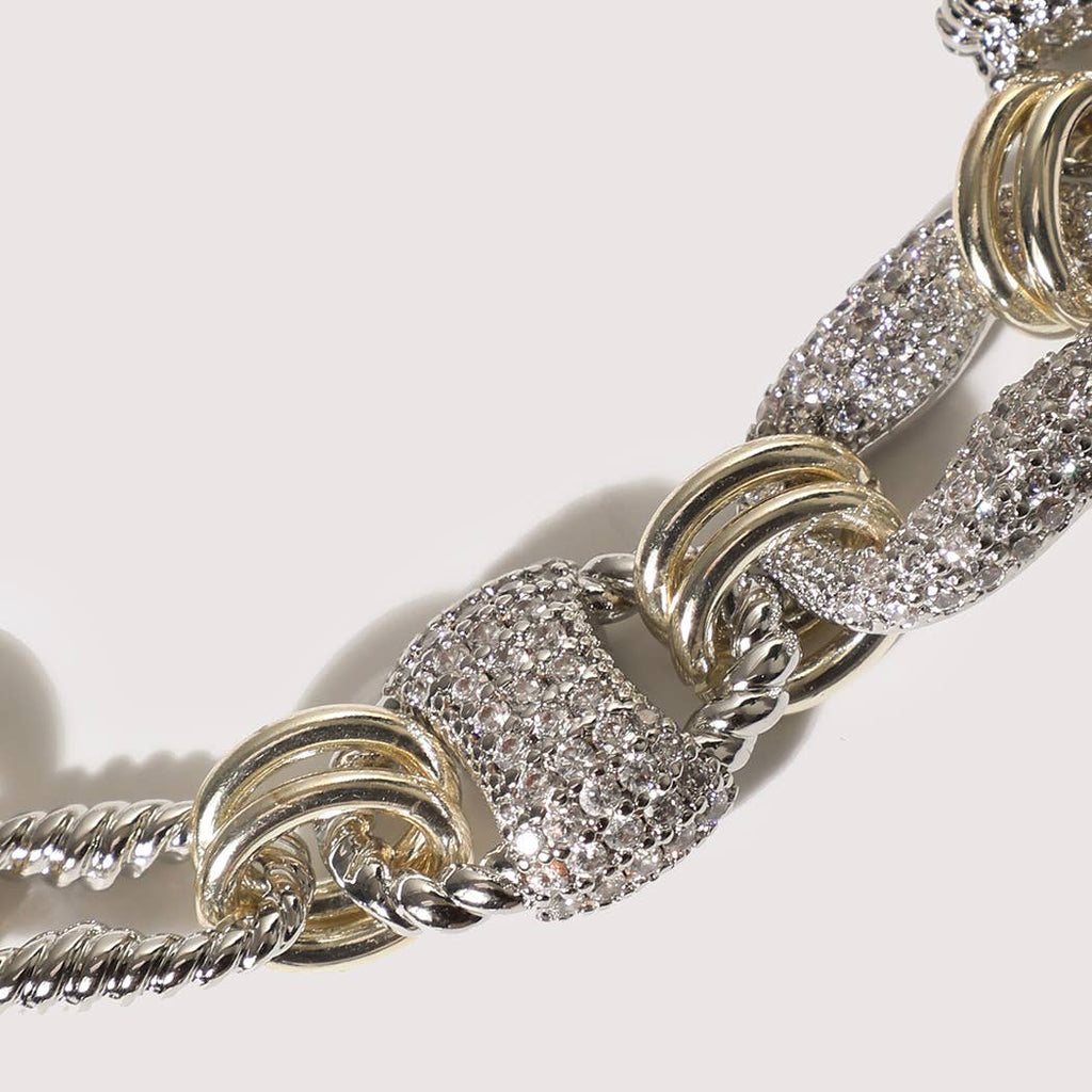 Two Tone CZ Pave Link Bracelet