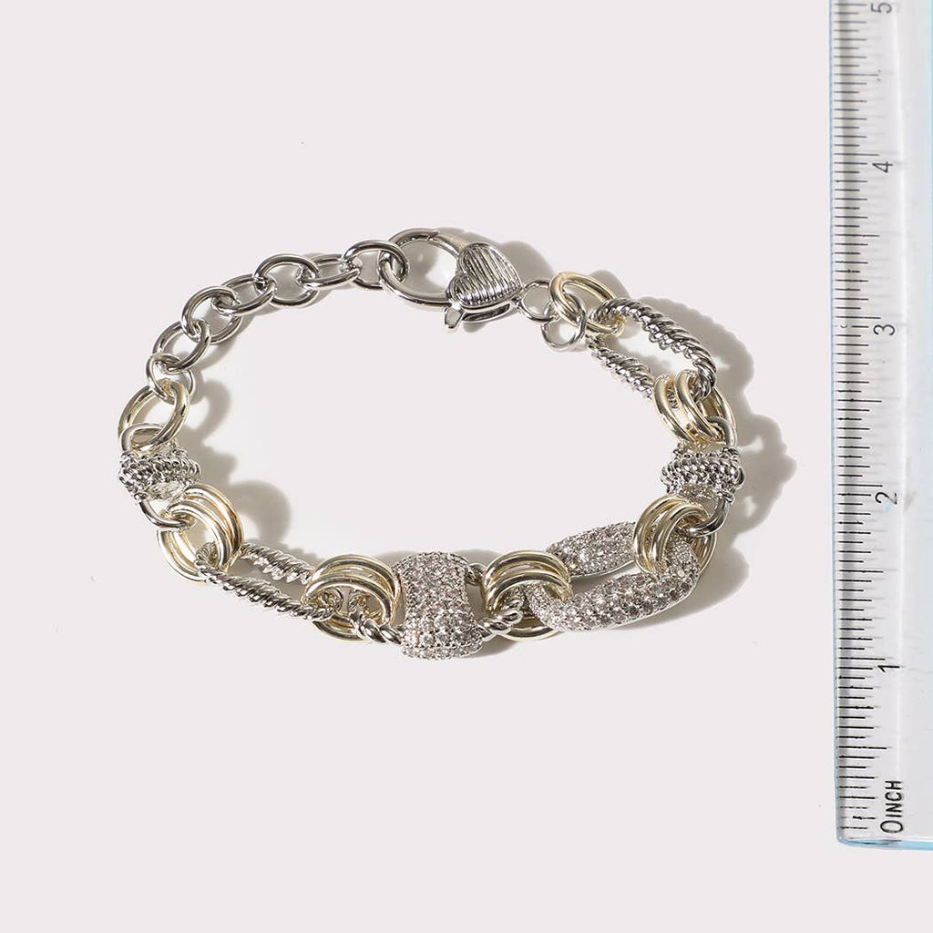 Two Tone CZ Pave Link Bracelet