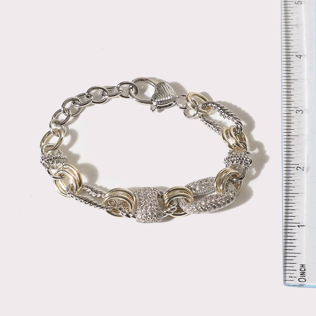 Two Tone CZ Pave Link Bracelet