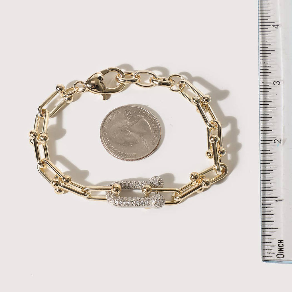 Two Tone Hardware Style CZ Pave Link Bracelet