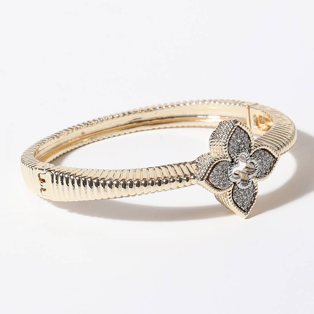 CZ Four Leaf Clover Gold Plated Bangle Bracelet