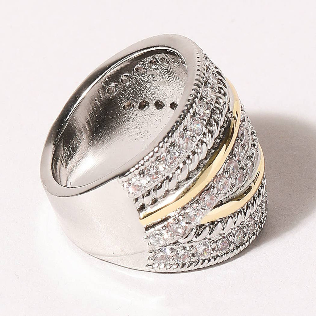 Two Tone Multi-Layered CZ Micro Pave Ring