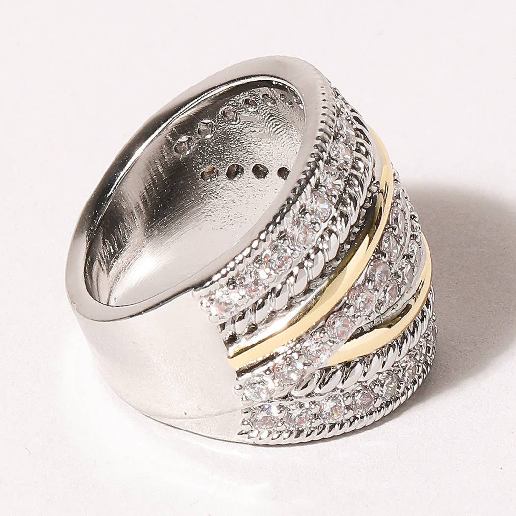 Two Tone Multi-Layered CZ Micro Pave Ring