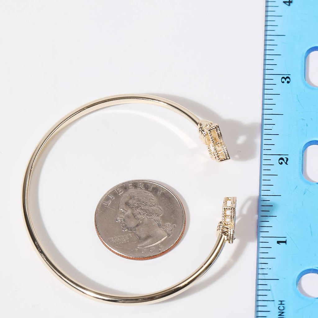 CZ Four Leaf Clover Gold Plated Cuff Bangle