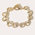 Gold Horsebit CZ Pave Link Bracelet