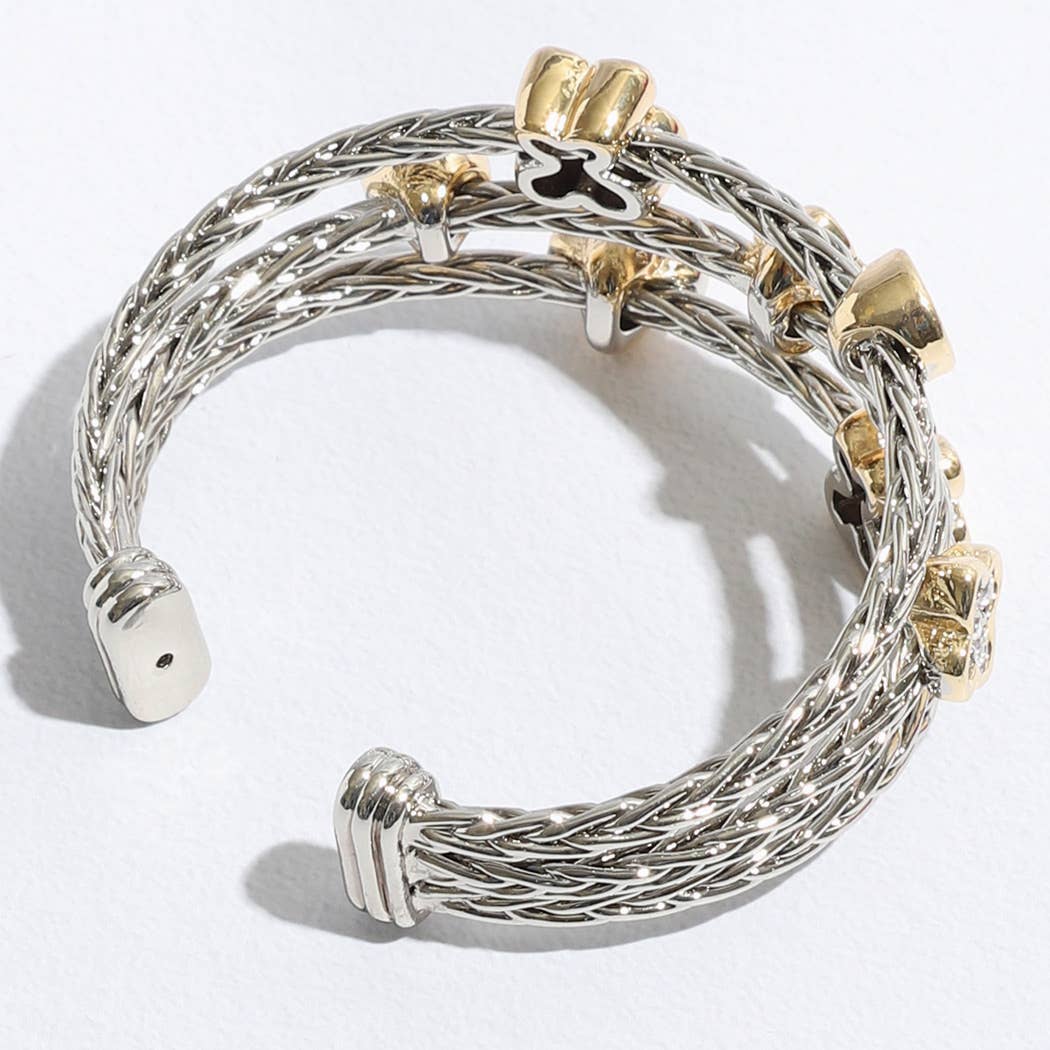 Triple Braided Bangle Butterfly Deco Bracelet