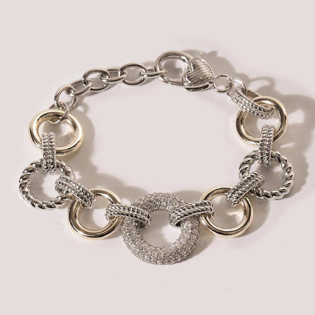 CZ Pave Two-Tone Chain Link Bracelet