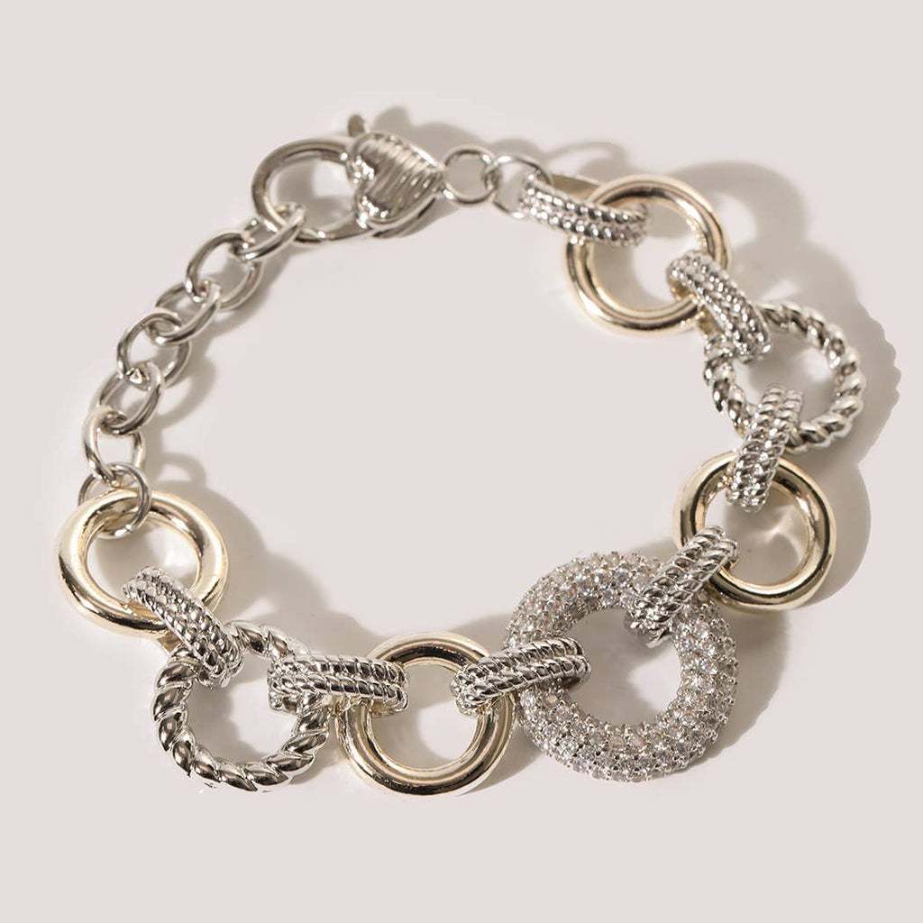 CZ Pave Two-Tone Chain Link Bracelet