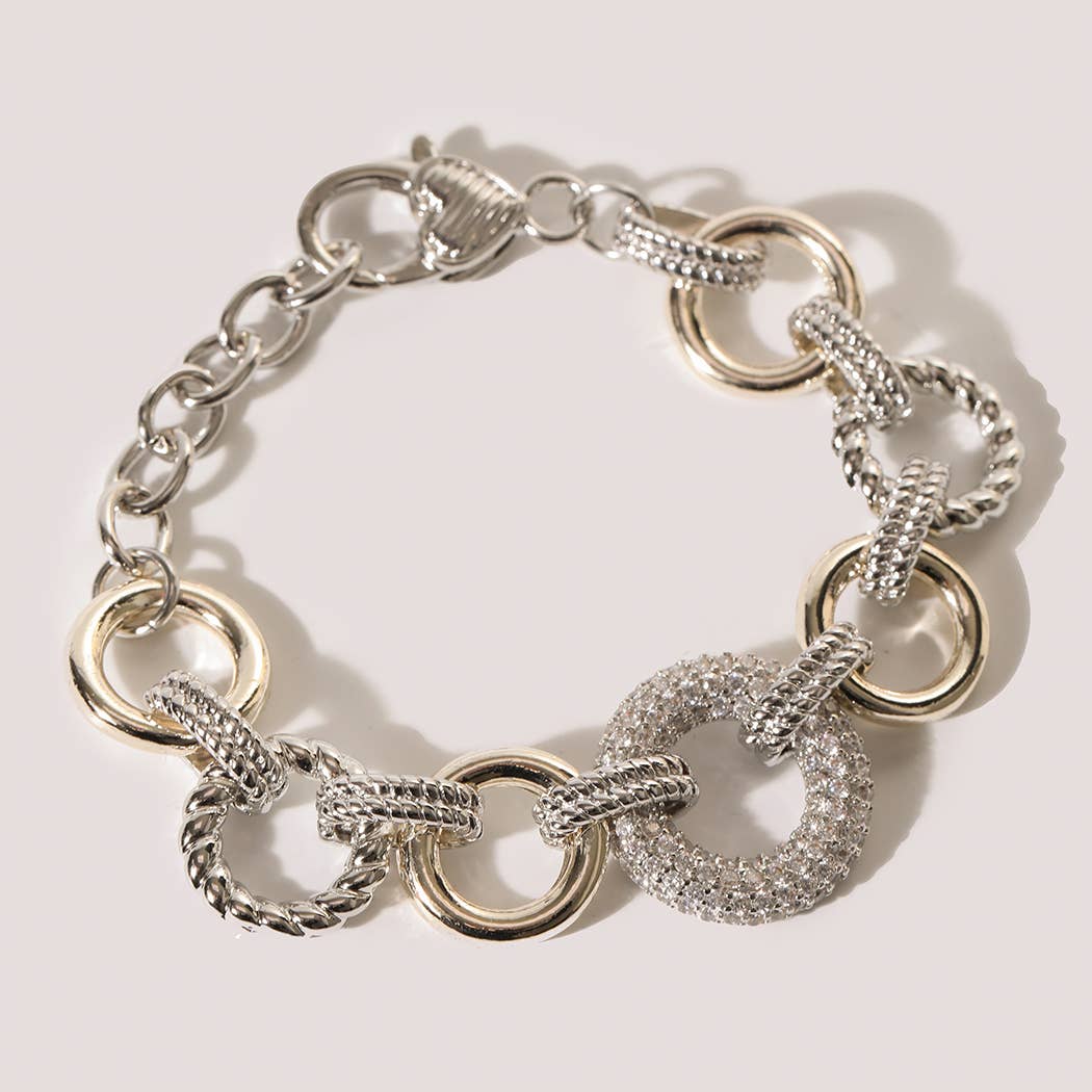 CZ Pave Two-Tone Chain Link Bracelet