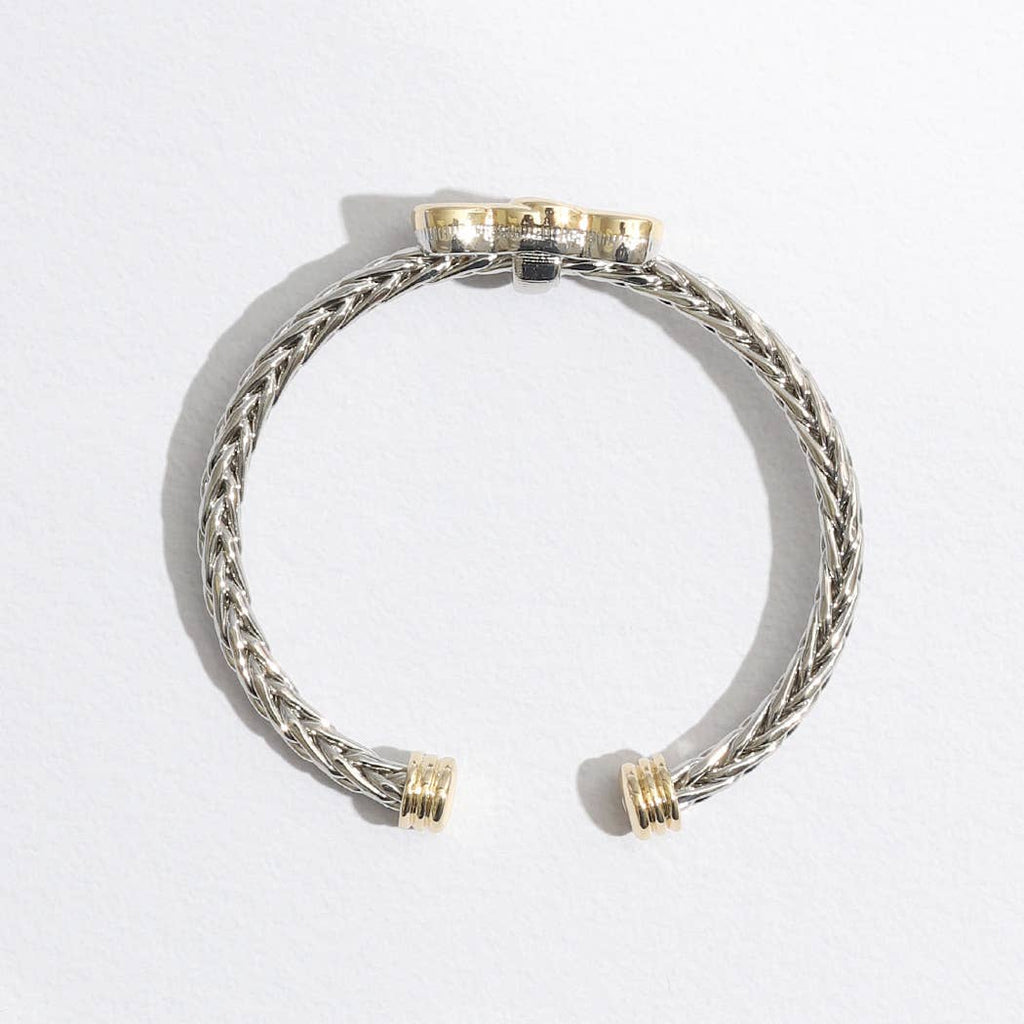 Two Heart Pave CZ Braided Bangle Bracelet