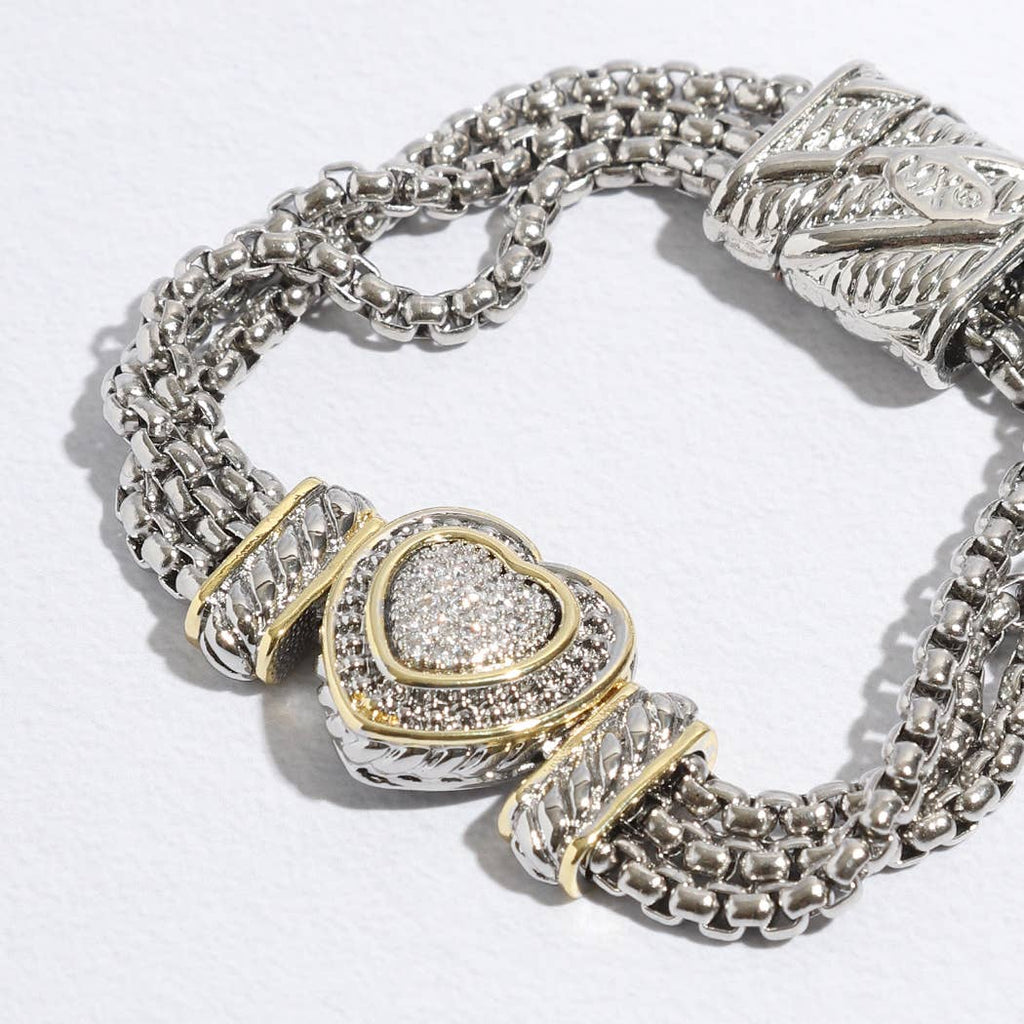 CZ Stone Paved Heart Shape Point Magnetic Bracelet