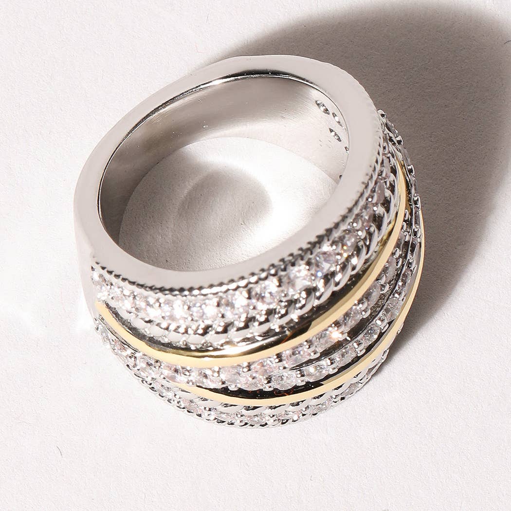 Two Tone Multi-Layered CZ Micro Pave Ring