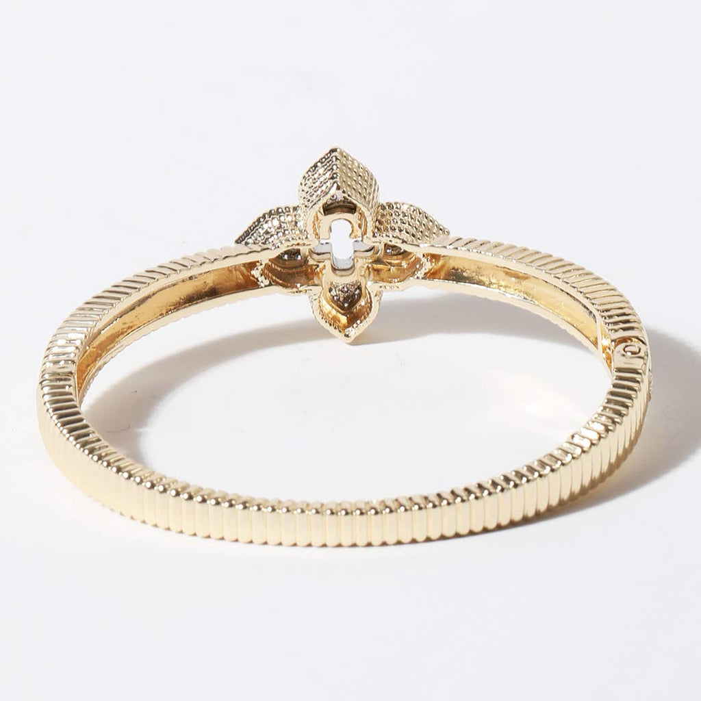 CZ Four Leaf Clover Gold Plated Bangle Bracelet