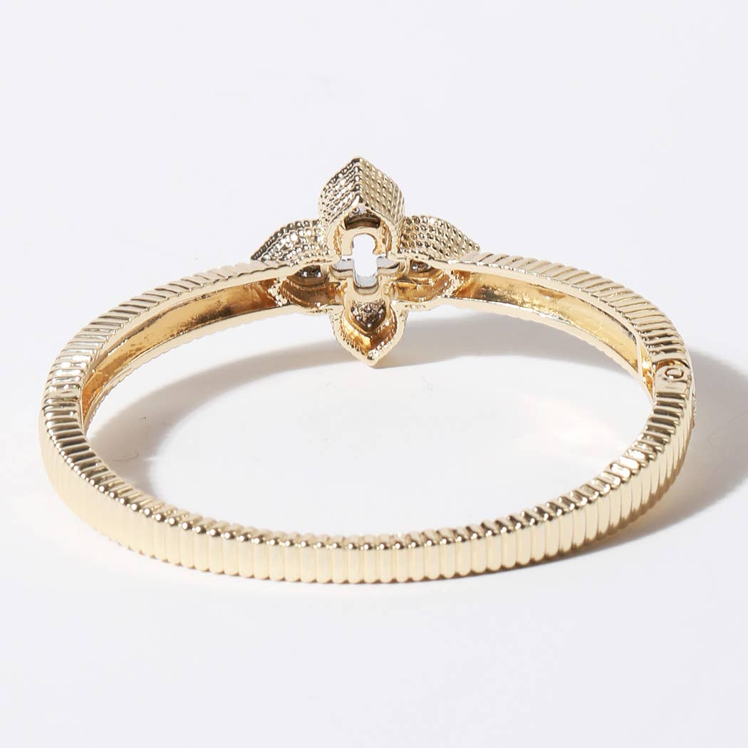 CZ Four Leaf Clover Gold Plated Bangle Bracelet