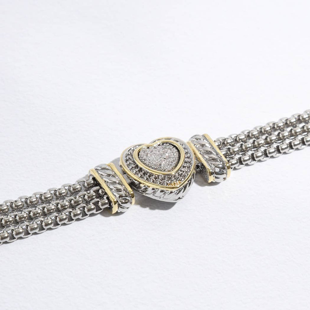 CZ Stone Paved Heart Shape Point Magnetic Bracelet