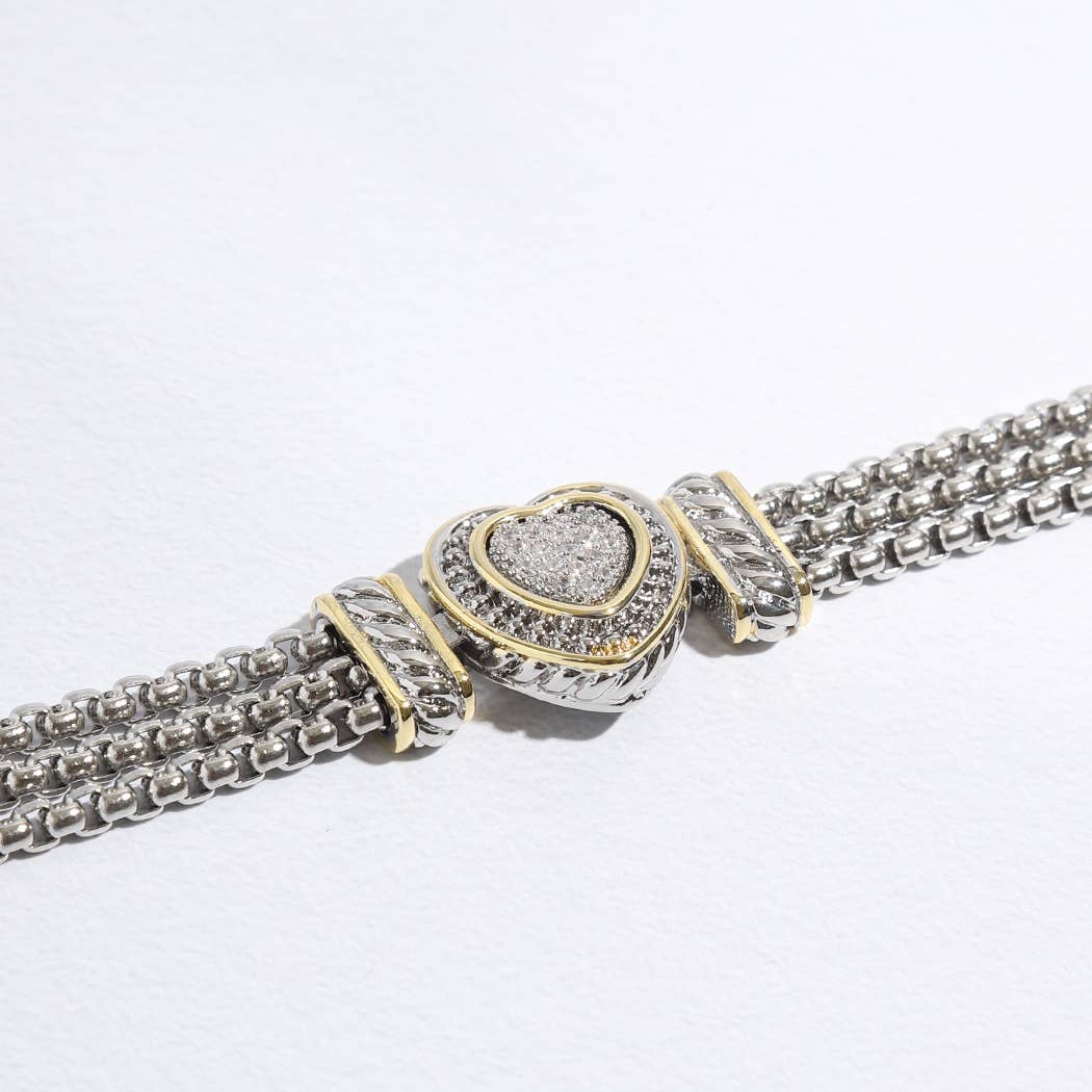 CZ Stone Paved Heart Shape Point Magnetic Bracelet
