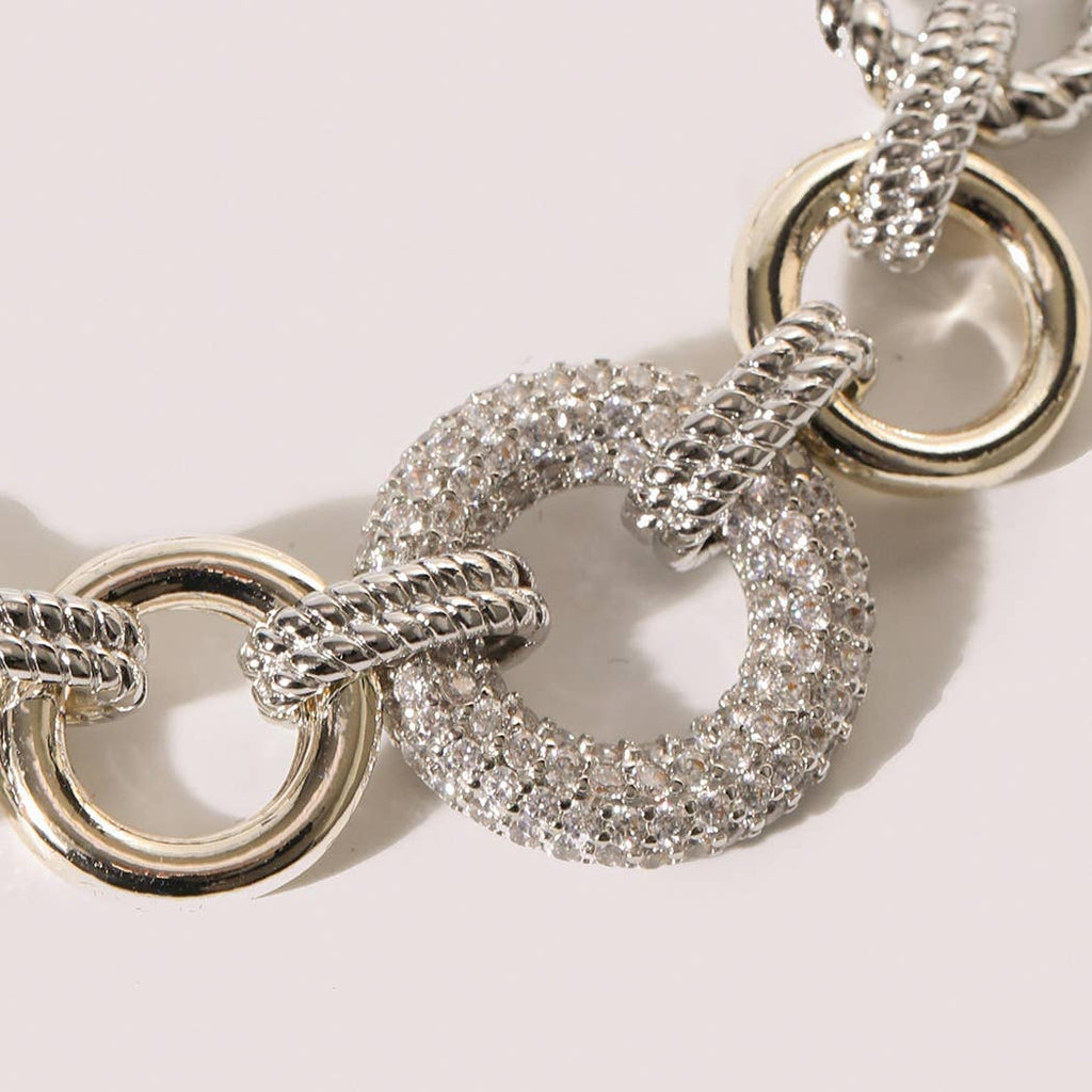 CZ Pave Two-Tone Chain Link Bracelet