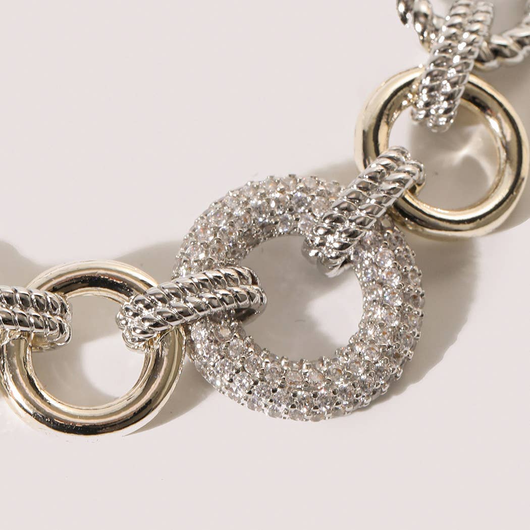 CZ Pave Two-Tone Chain Link Bracelet
