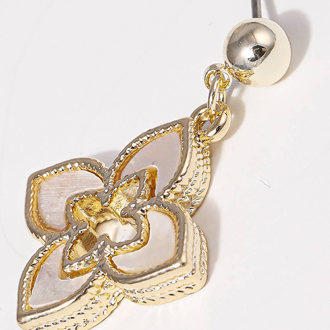 MOP Double Layer Clover 14K Plated Post Earrings