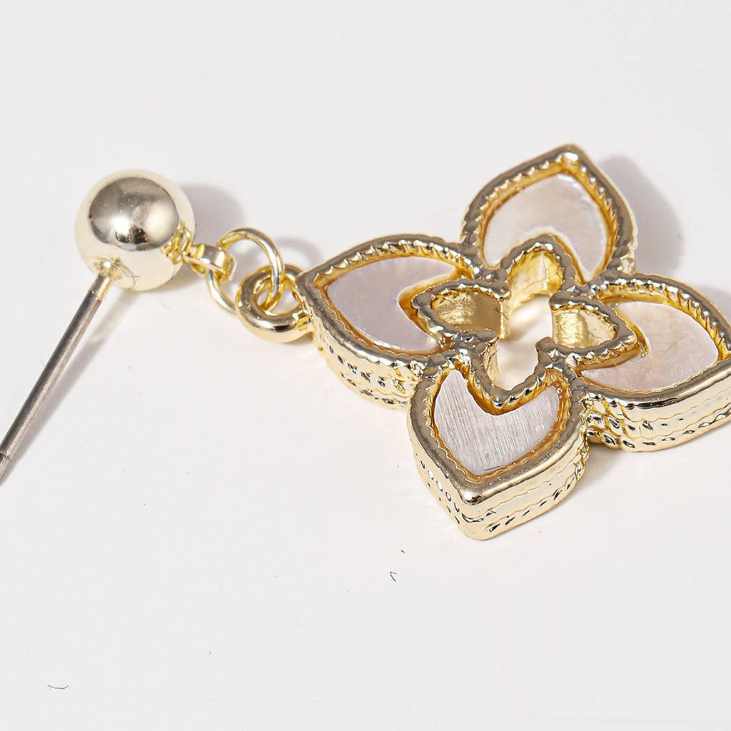 MOP Double Layer Clover 14K Plated Post Earrings
