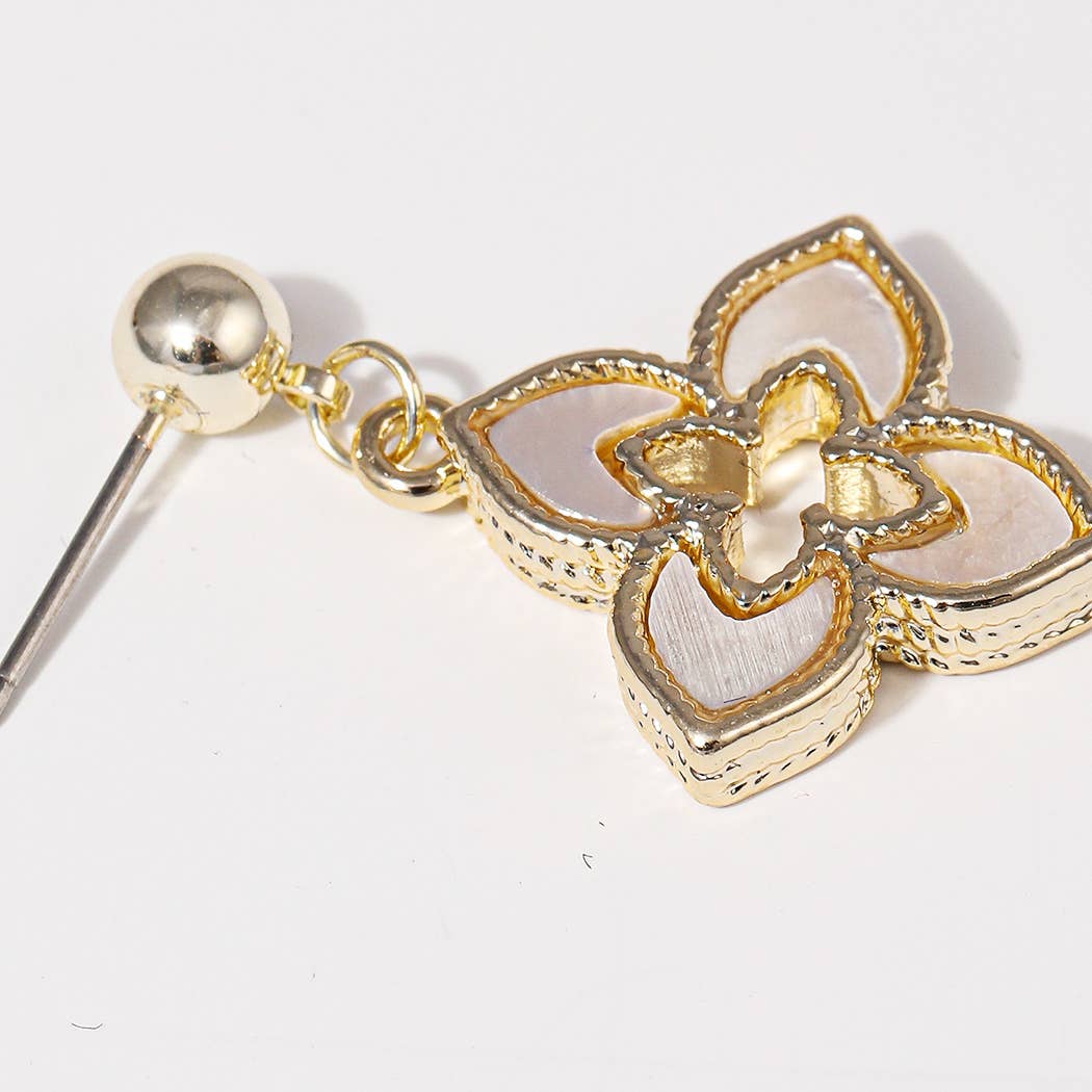 MOP Double Layer Clover 14K Plated Post Earrings