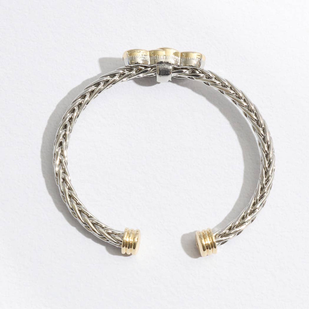 Two Heart Pave CZ Braided Bangle Bracelet