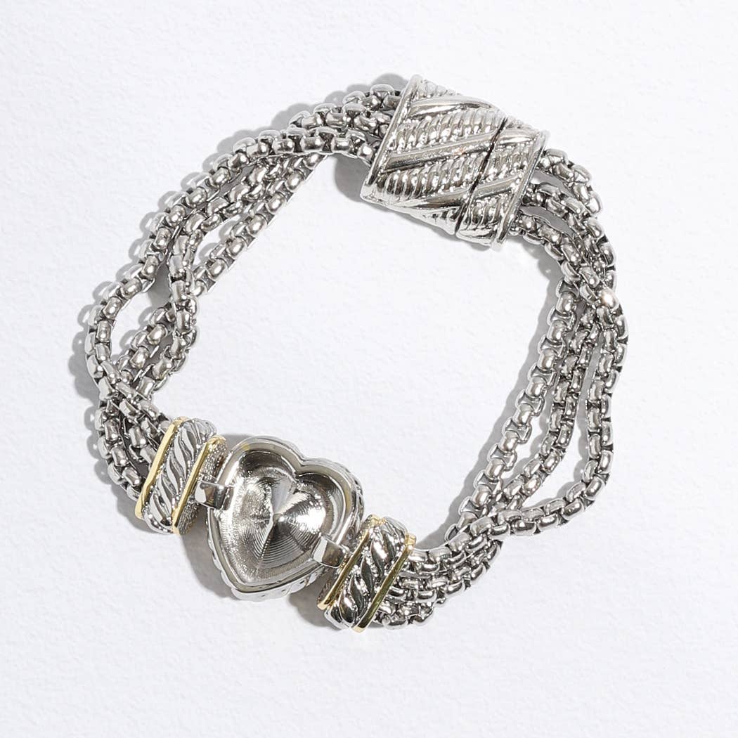 CZ Stone Paved Heart Shape Point Magnetic Bracelet
