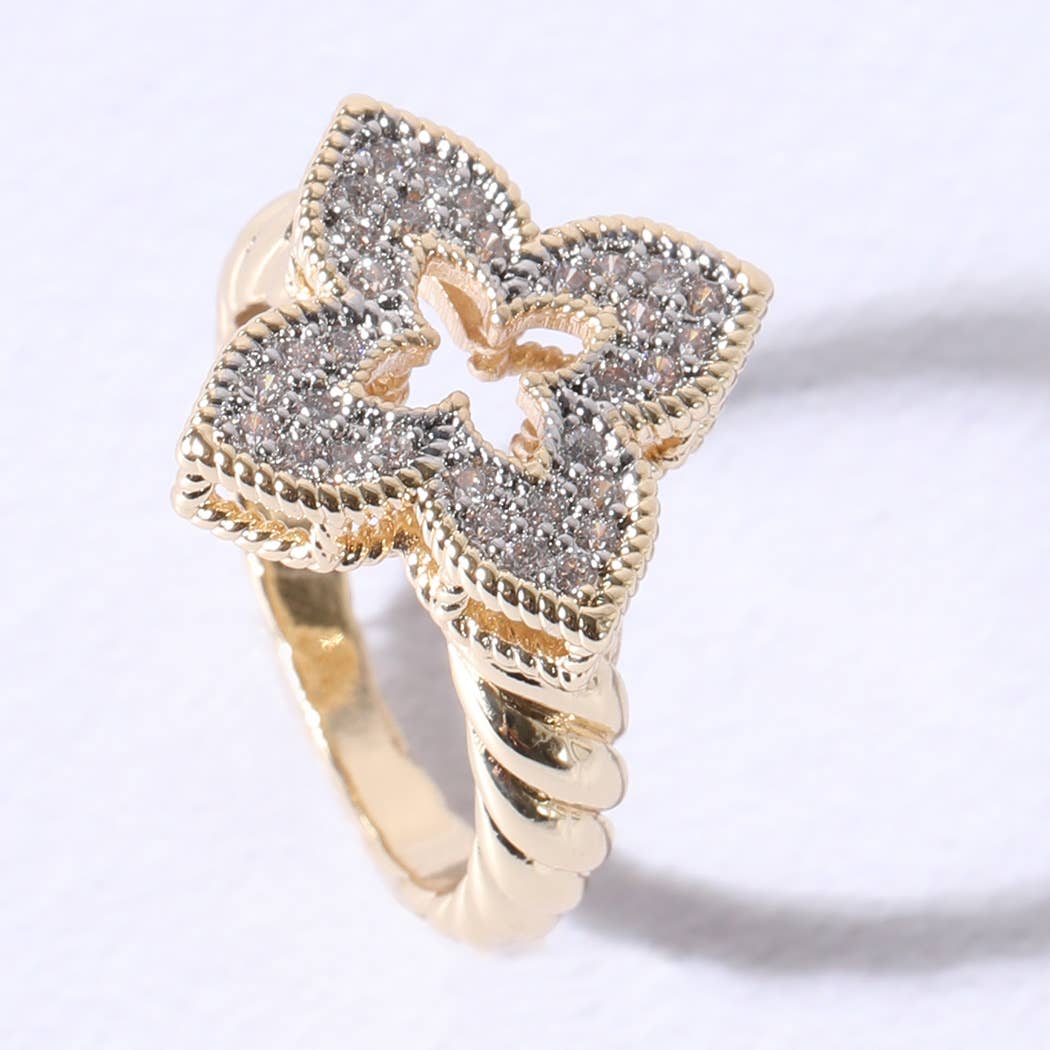 Princess Flower Clover Cubic Zirconia Rings