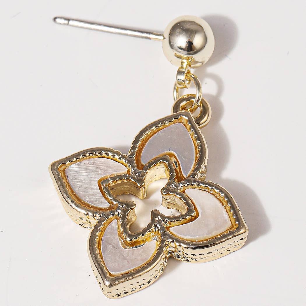 MOP Double Layer Clover 14K Plated Post Earrings