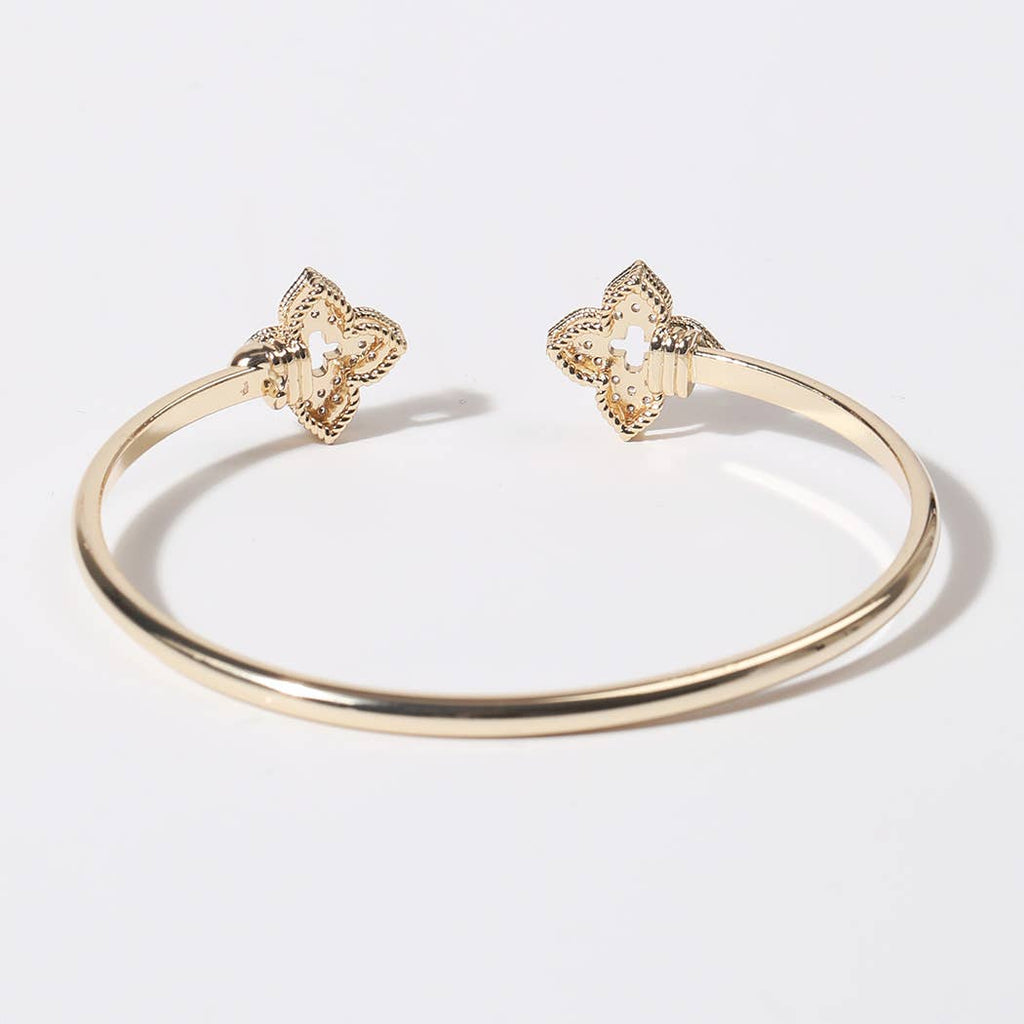 CZ Four Leaf Clover Gold Plated Cuff Bangle