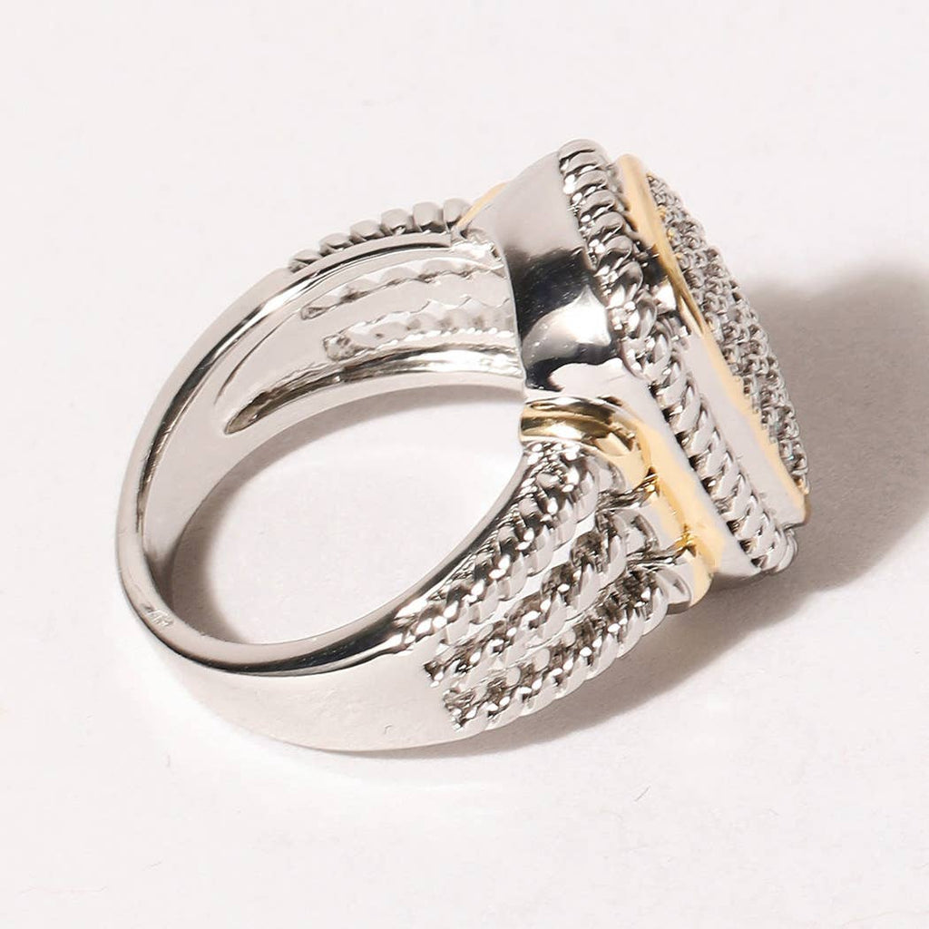 CZ Stone Micro Paved Two-Tone Square Ring