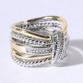 Crossover Wide Silver Gold CZ Stones Ring