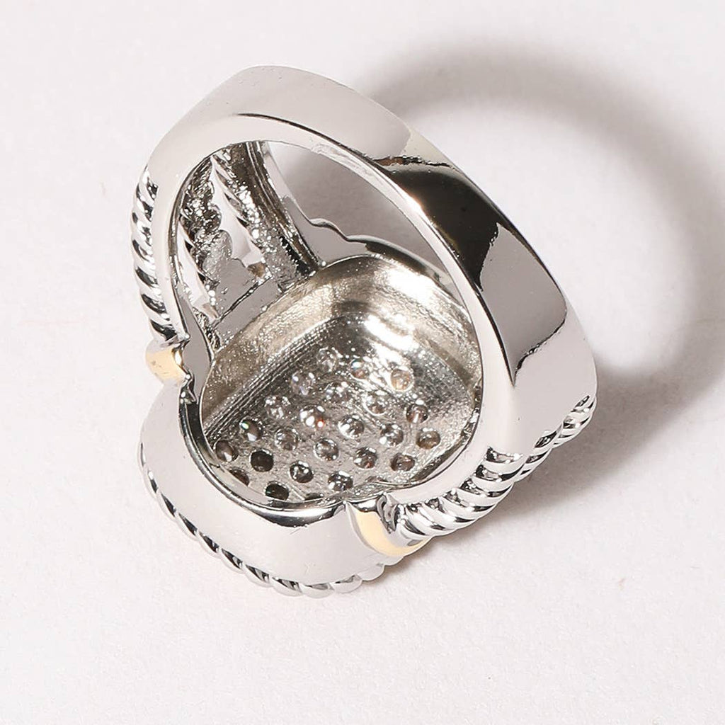 CZ Stone Micro Paved Two-Tone Square Ring