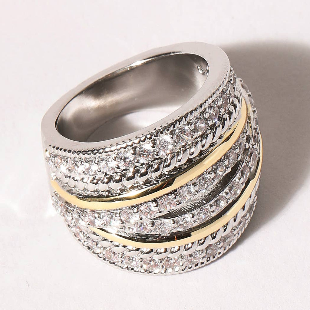Two Tone Multi-Layered CZ Micro Pave Ring