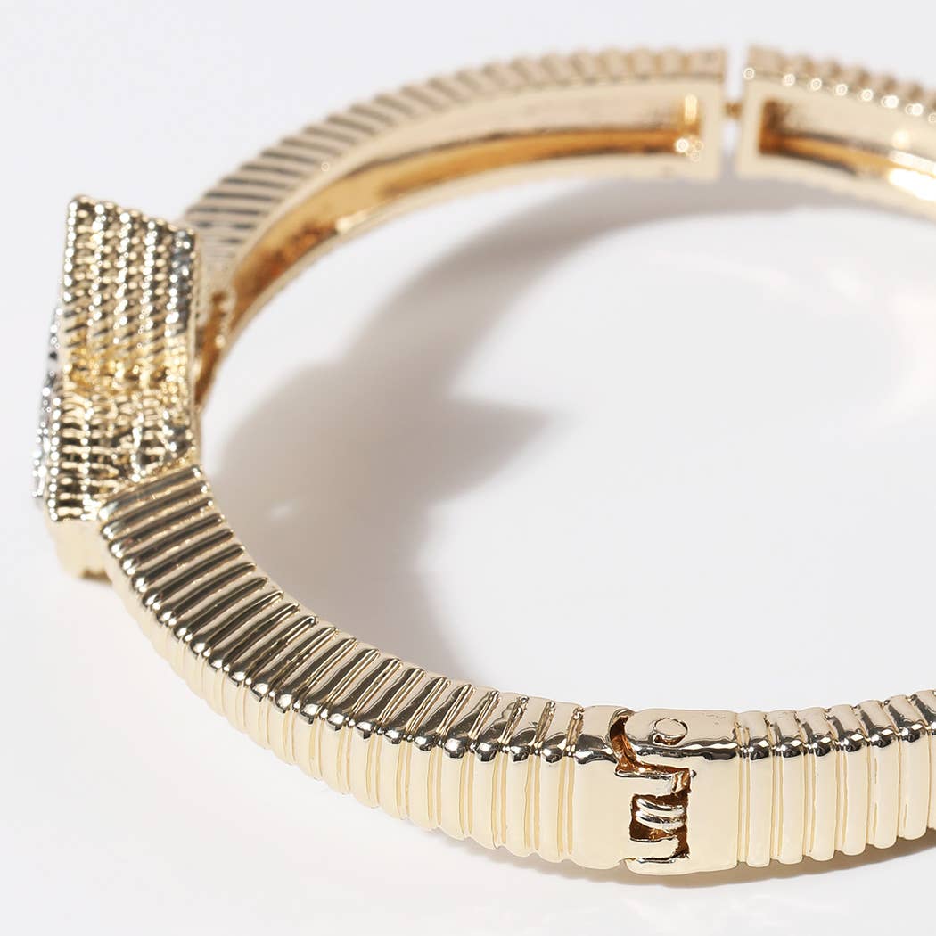 CZ Four Leaf Clover Gold Plated Bangle Bracelet