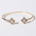 CZ Four Leaf Clover Gold Plated Cuff Bangle