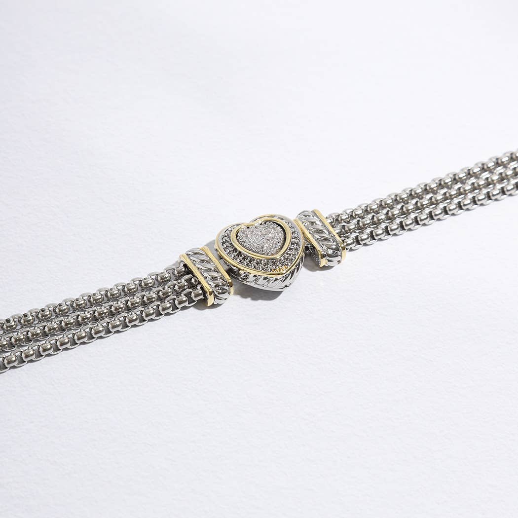 CZ Stone Paved Heart Shape Point Magnetic Bracelet