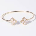 CZ 4-Leaf Clover Edge Solid Cuff Bangle Bracelet