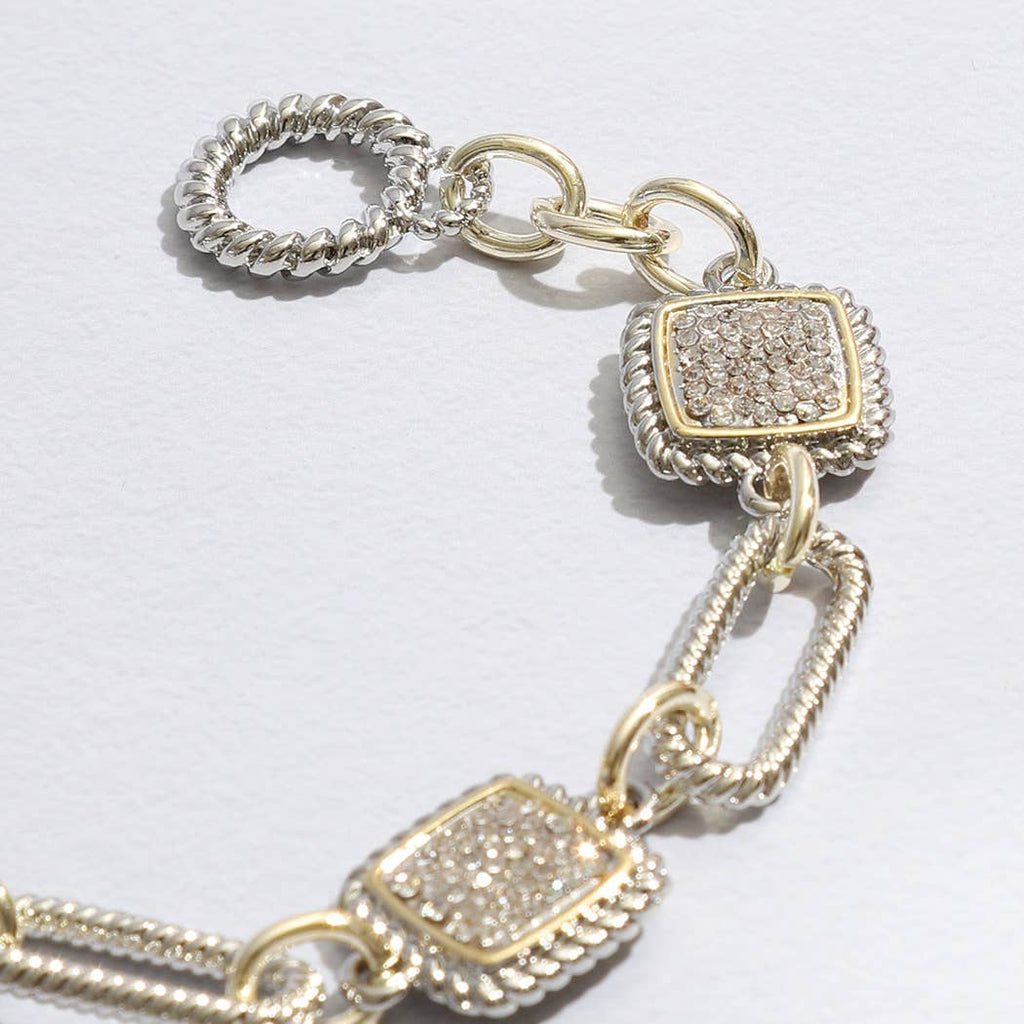 Mixes Chain and CZ Square Charms Toggle Bracelet