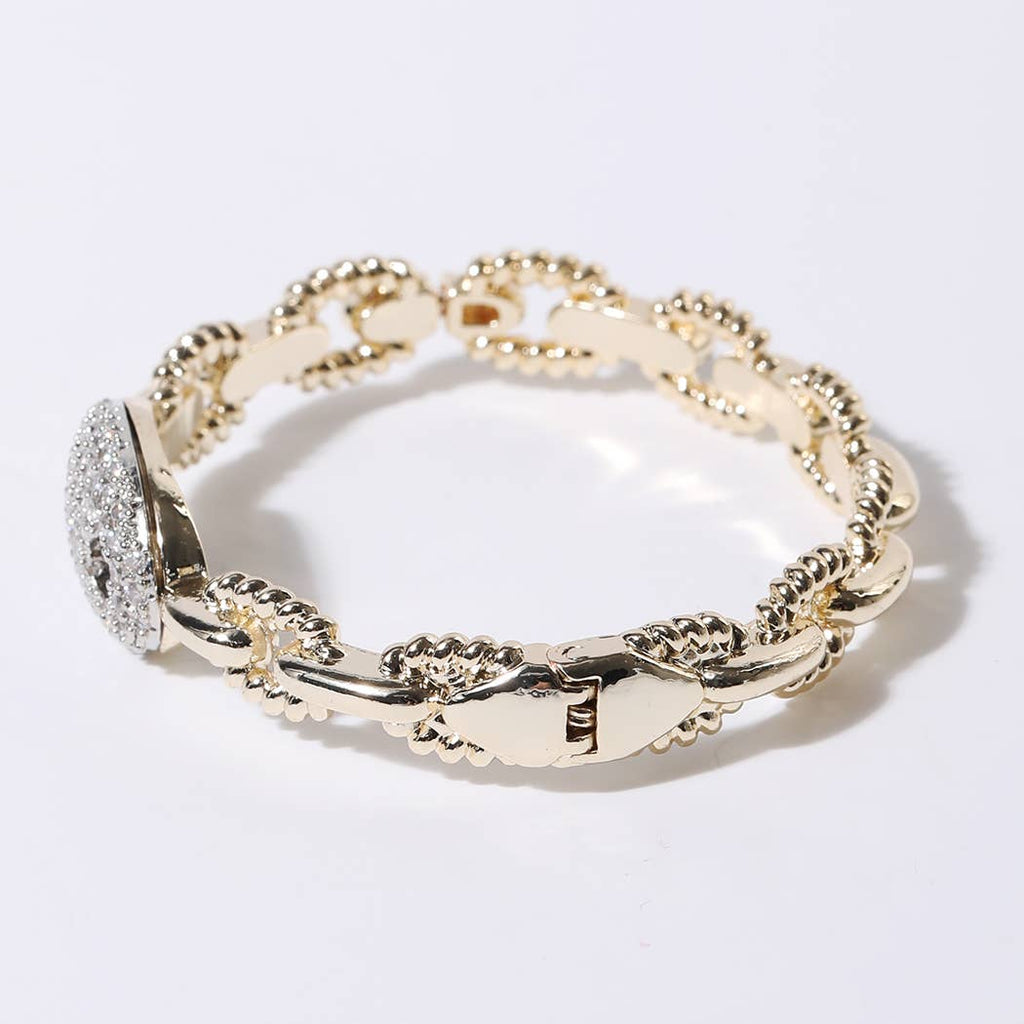 CZ Gold Link Bracelet with Pave Crystal Accent